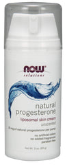 Now Foods Progesterone Cream unscented bottle with 20 mg per pump for fragrance-free topical use.