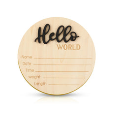 NQEUEPN baby announcement sign with Hello World on wood for newborn photos