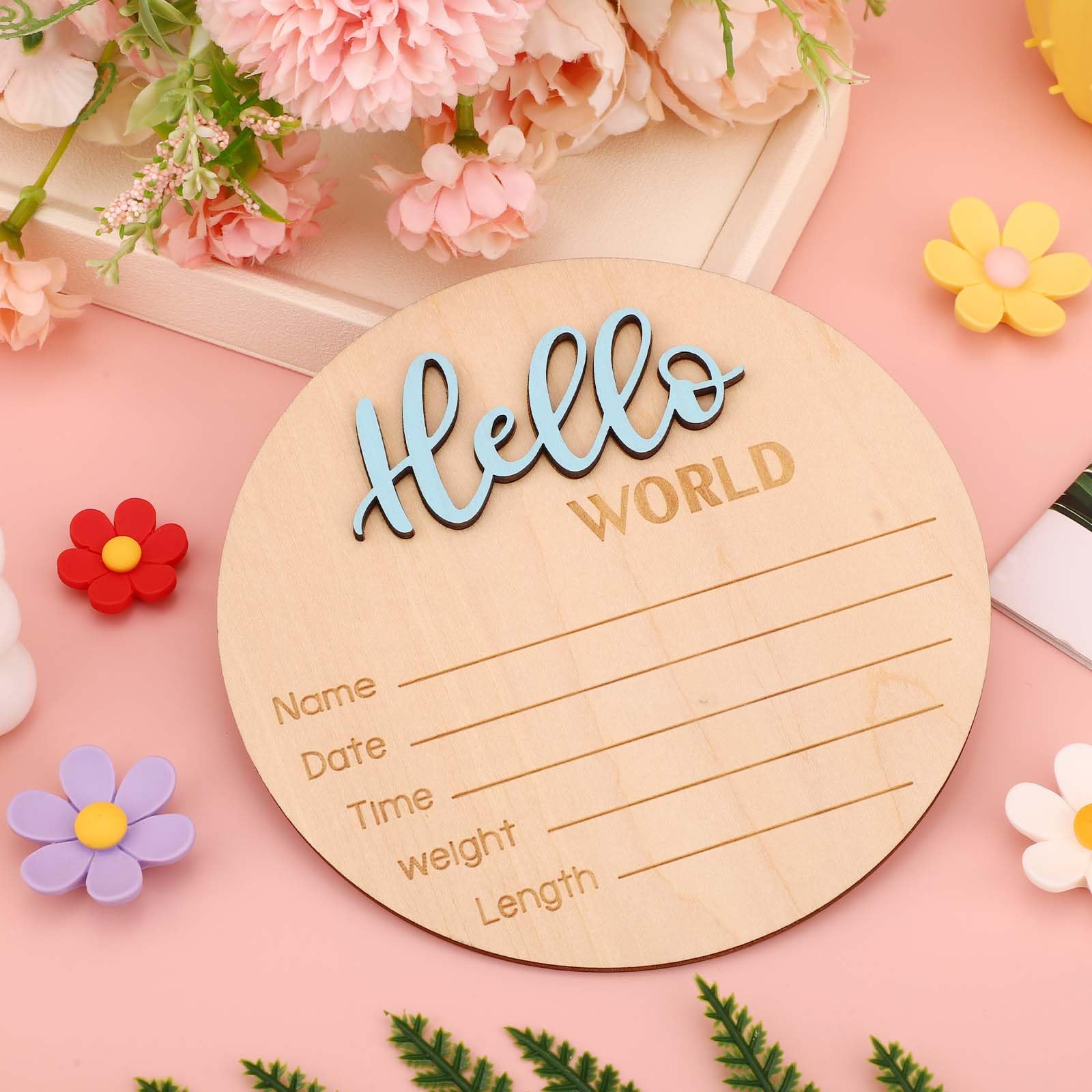 NQEUEPN baby photo prop sign in wood enhances nursery imagery.
