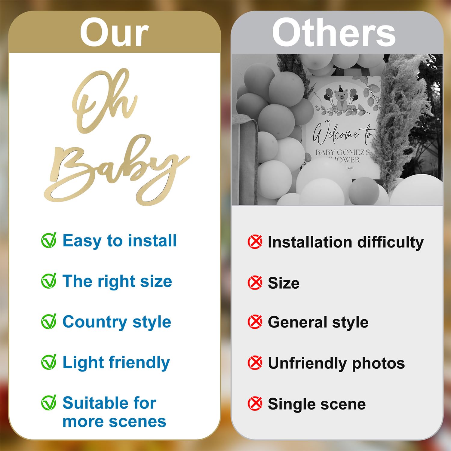 NQEUEPN gold wooden letters set enhances baby shower backdrop.