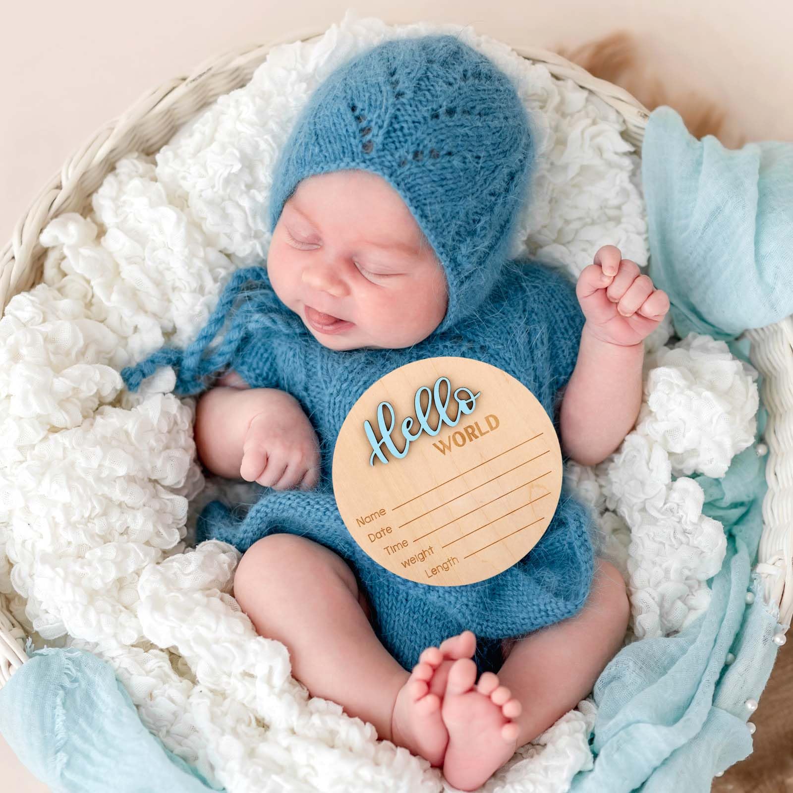 NQEUEPN nursery decor sign with birth record details in blue and wood.