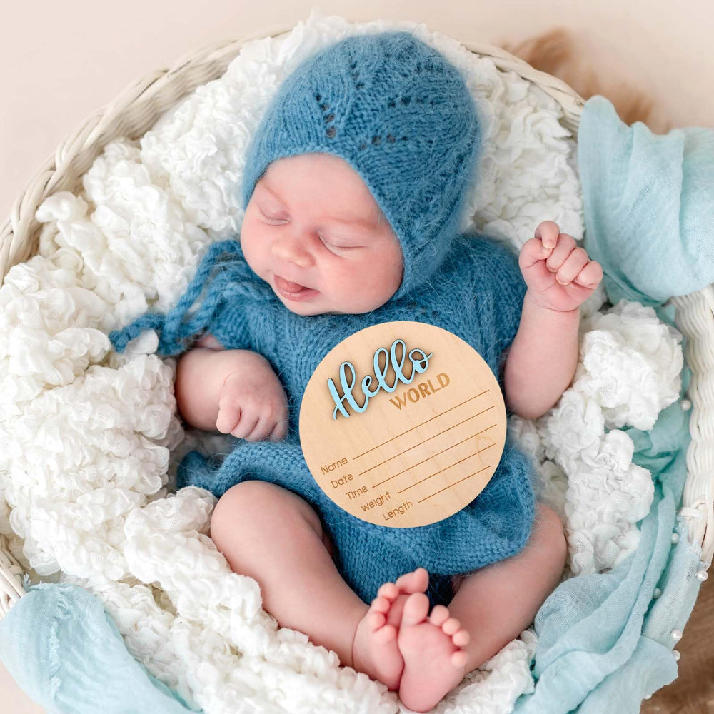 NQEUEPN nursery decor sign with birth record details in blue and wood.