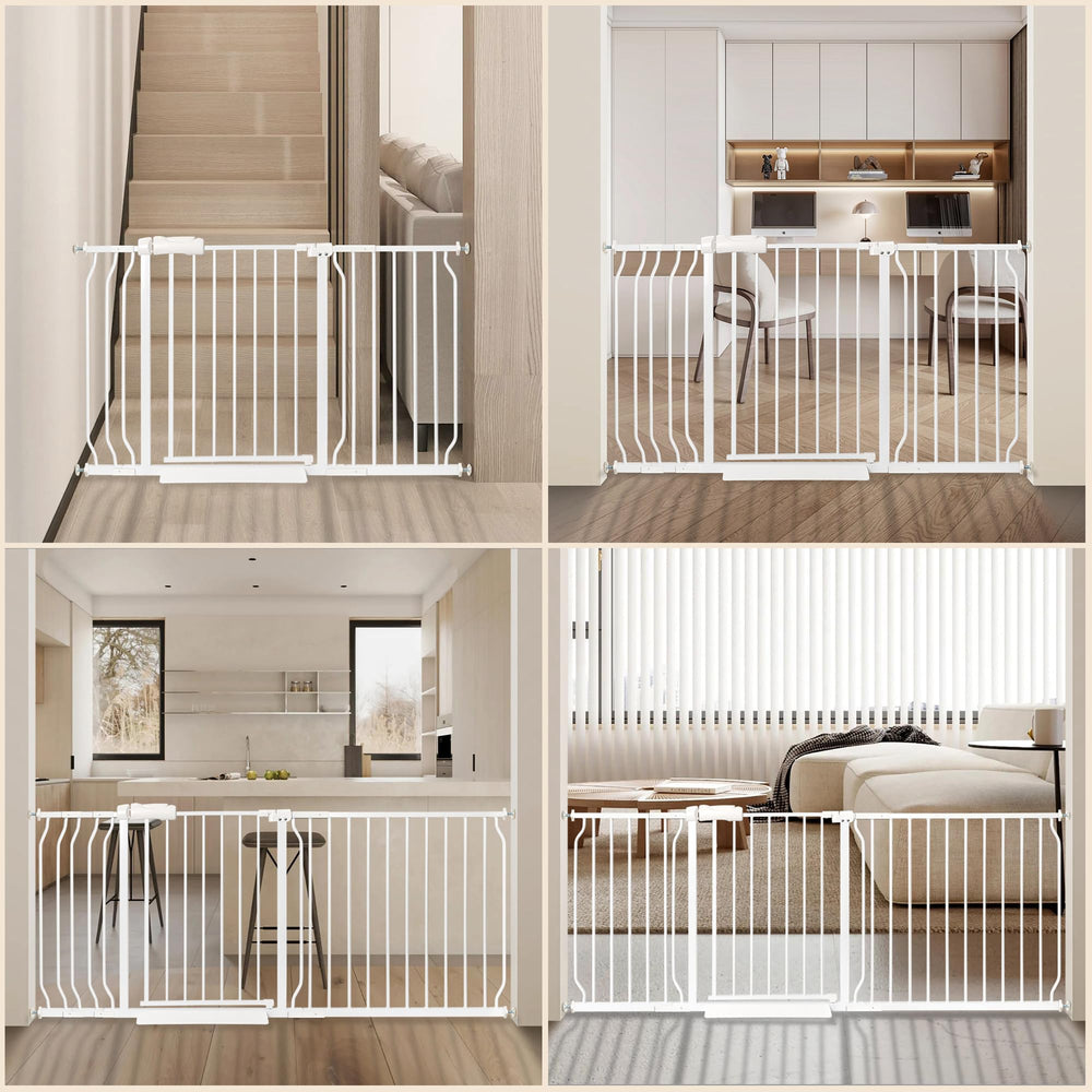 NRELIAK gate shown blocking stairs, hallways, and rooms for safety.