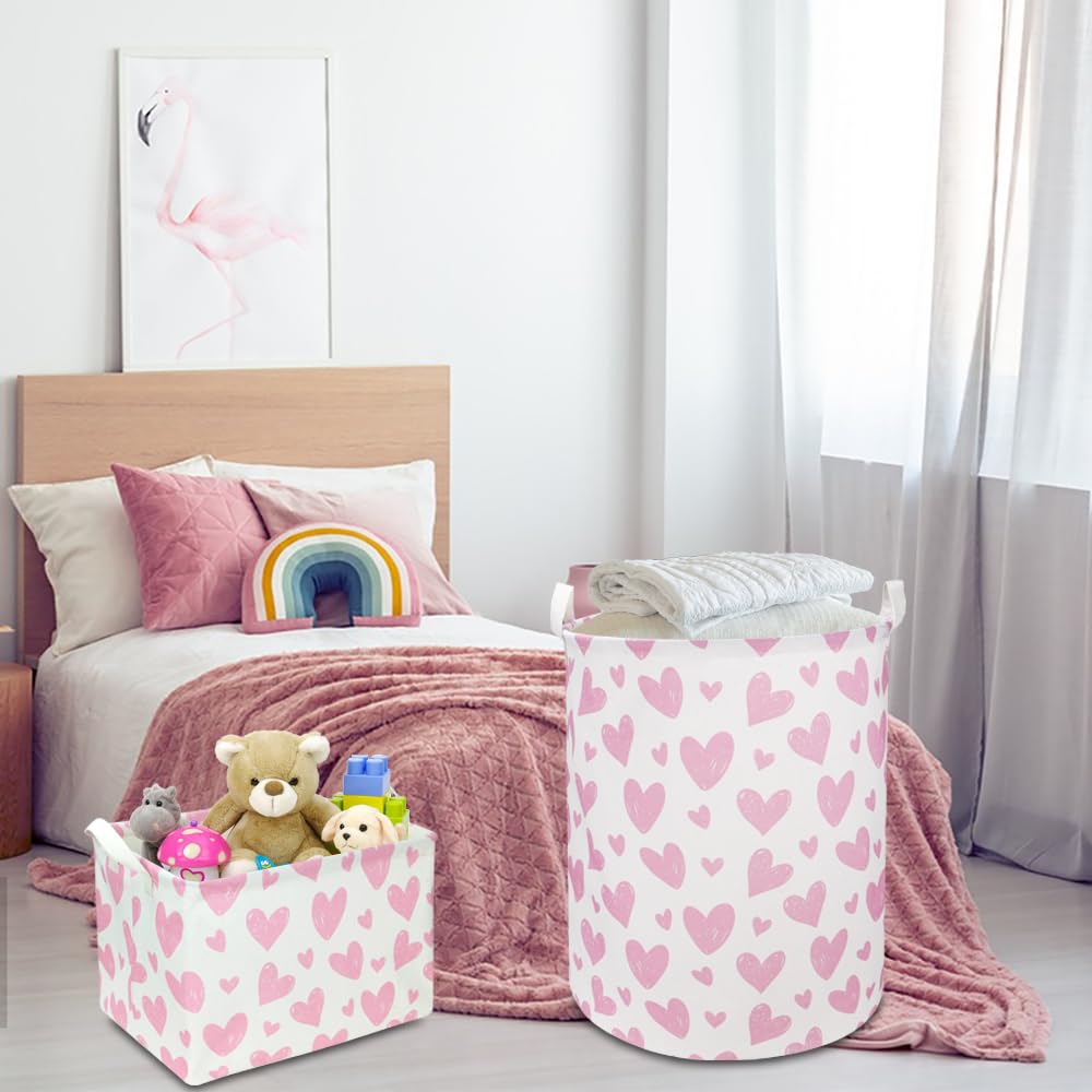NTAOHAMPER pink heart hamper leather handles enable easy carrying.