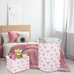 NTAOHAMPER pink heart hamper leather handles enable easy carrying.