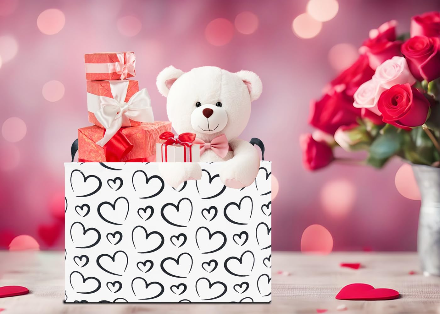 NTAOHAMPER laundry-style bin with heart motif for clothes and accessories.