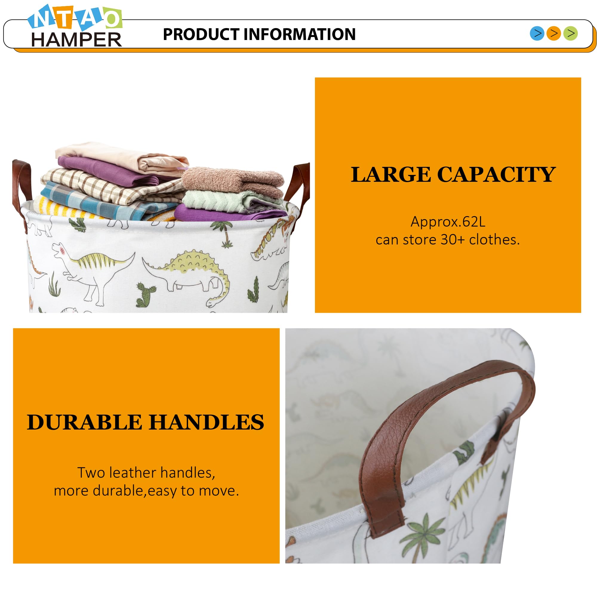 NTAOHAMPER dinosaur laundry hamper fabric texture in linen-cotton