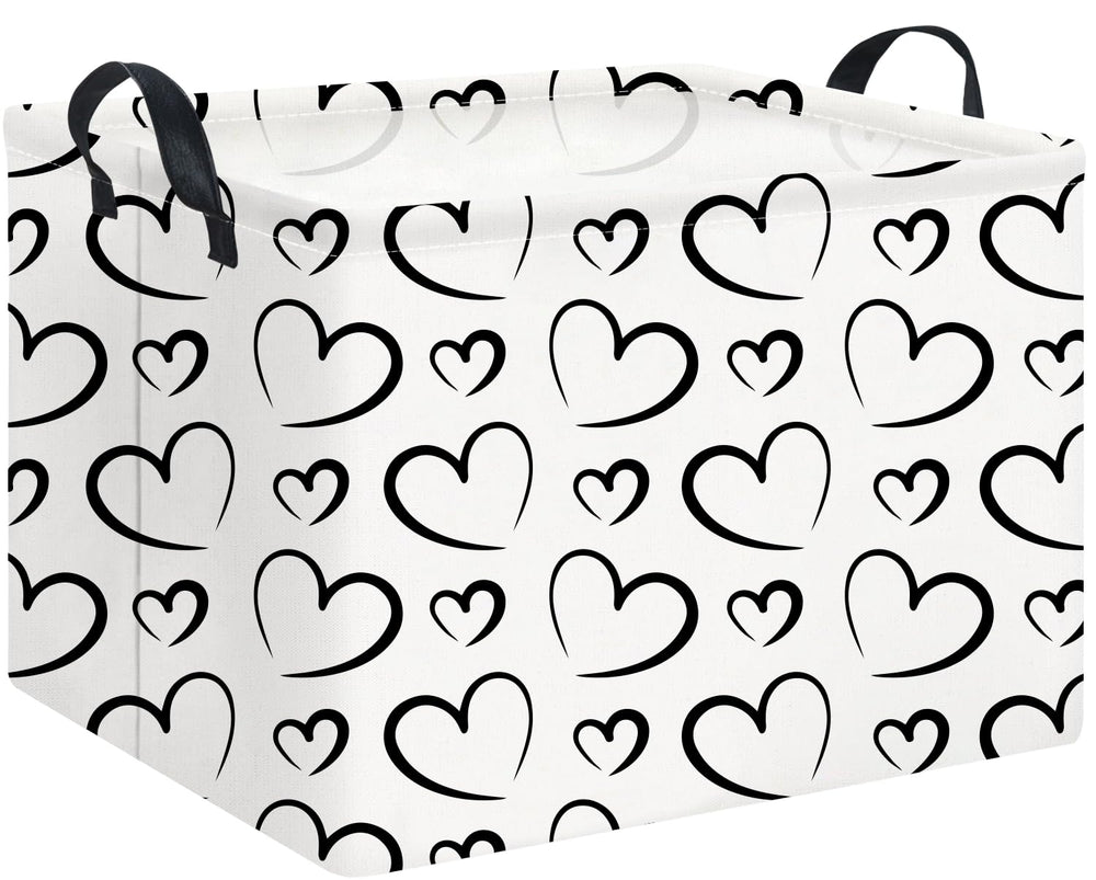 NTAOHAMPER rectangular black storage basket with heart print and handles for toy organization.