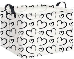 NTAOHAMPER rectangular black storage basket with heart print and handles for toy organization.