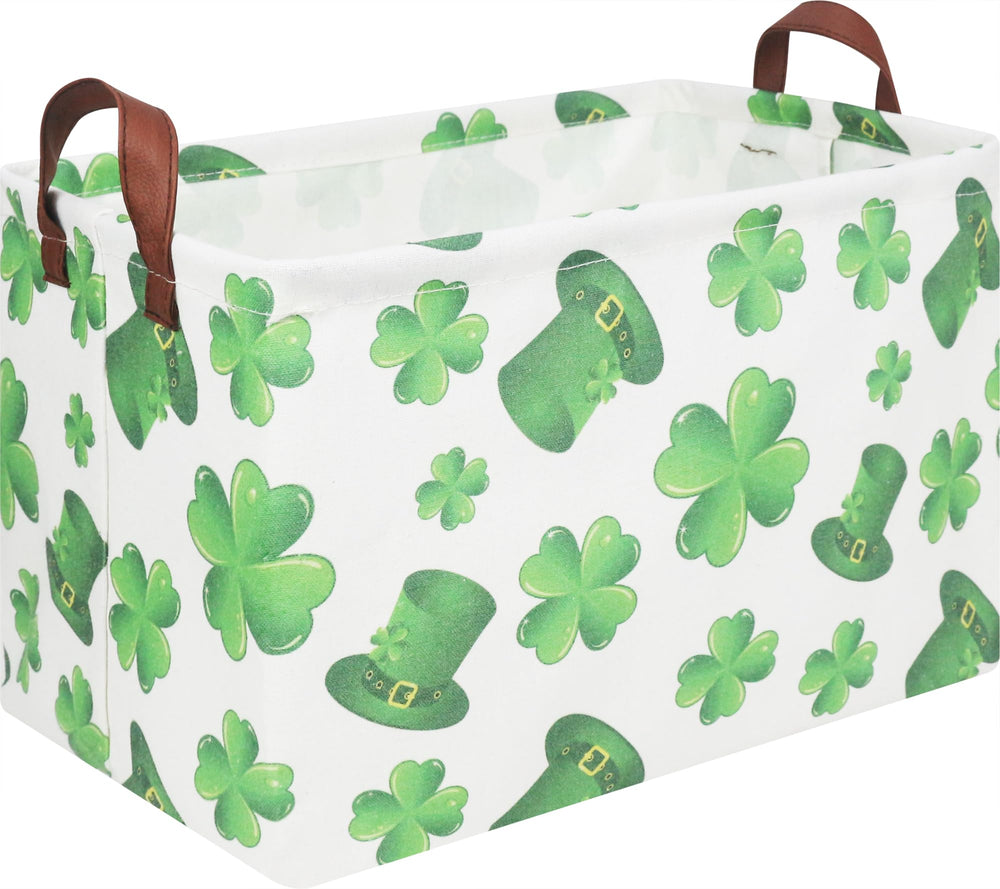 NTAOHAMPER rectangular four-leaf clover basket front view for toy storage.