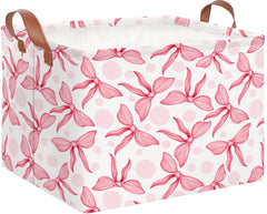 NTAOHAMPER rectangular storage basket with pink bowknot for toy organization