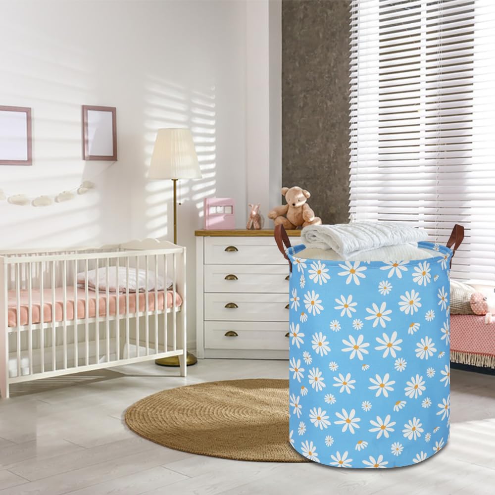 NTAOHAMPER blue hamper with handles shown for easy portability around the nursery