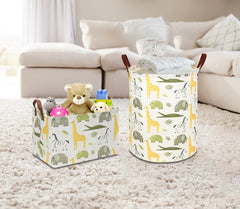 NTAOHAMPER Kids Laundry Hamper folded for compact storage in green animal design.