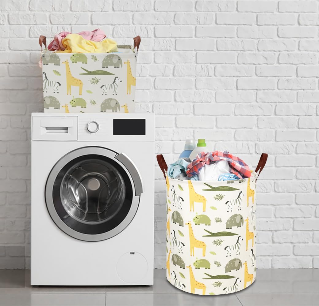 NTAOHAMPER Kids Laundry Hamper handles for easy carrying in green animal design.