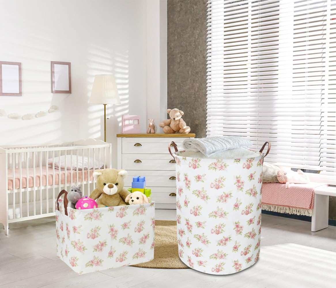 NTAOHAMPER pink flower basket with leather handles, portable and easy to move.