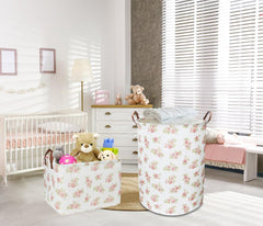 NTAOHAMPER pink flower basket with leather handles, portable and easy to move.