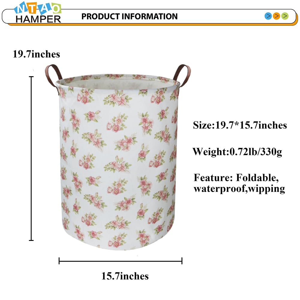 NTAOHAMPER pink flower laundry hamper folded for compact storage
