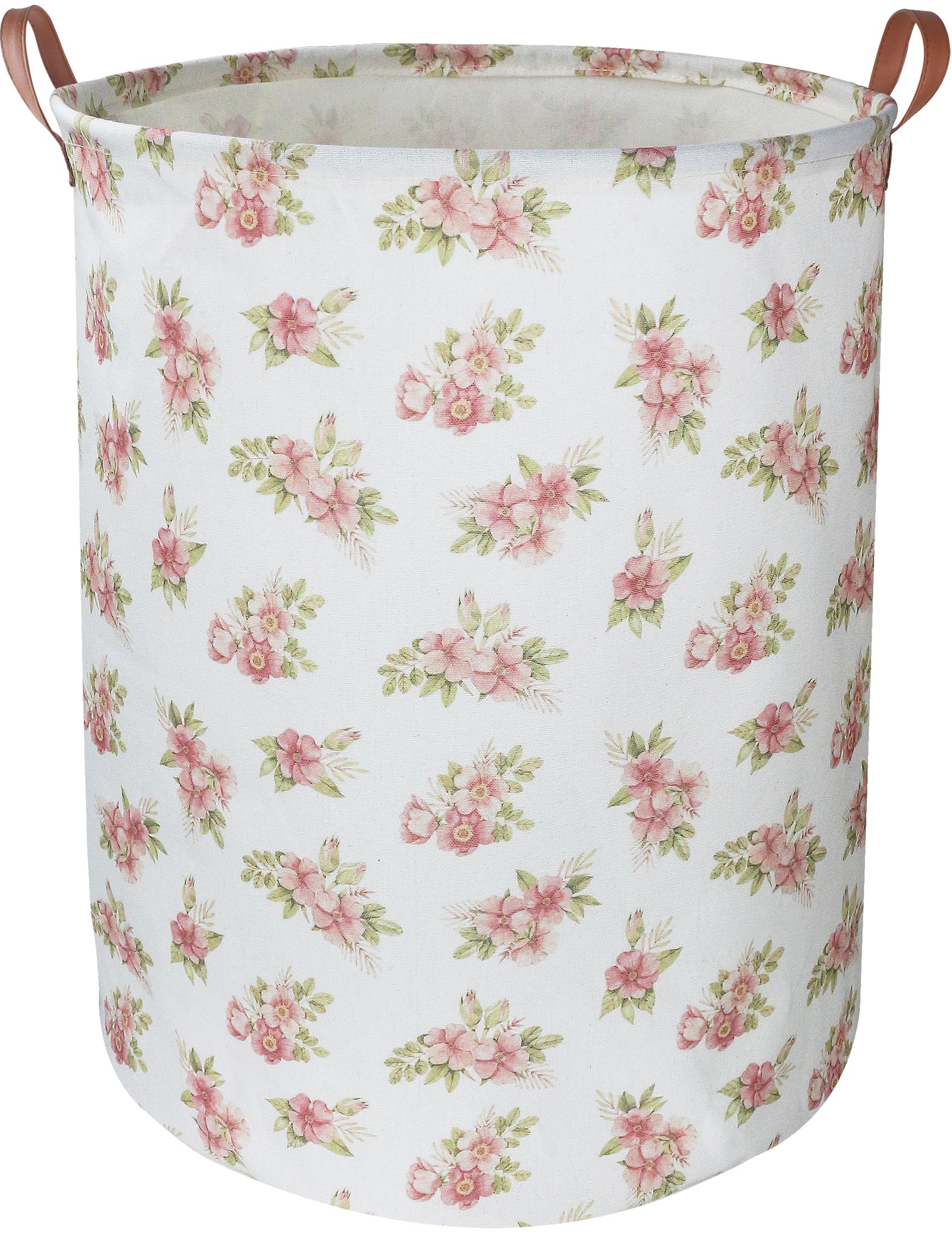 NTAOHAMPER pink flower laundry hamper front view for tidy bedroom storage