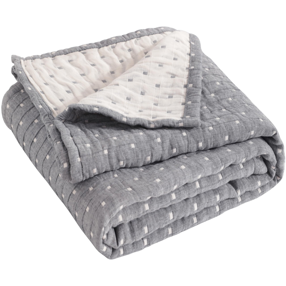 NTBAY 3-layer toddler blanket front view with blue stars on gray for gentle warmth