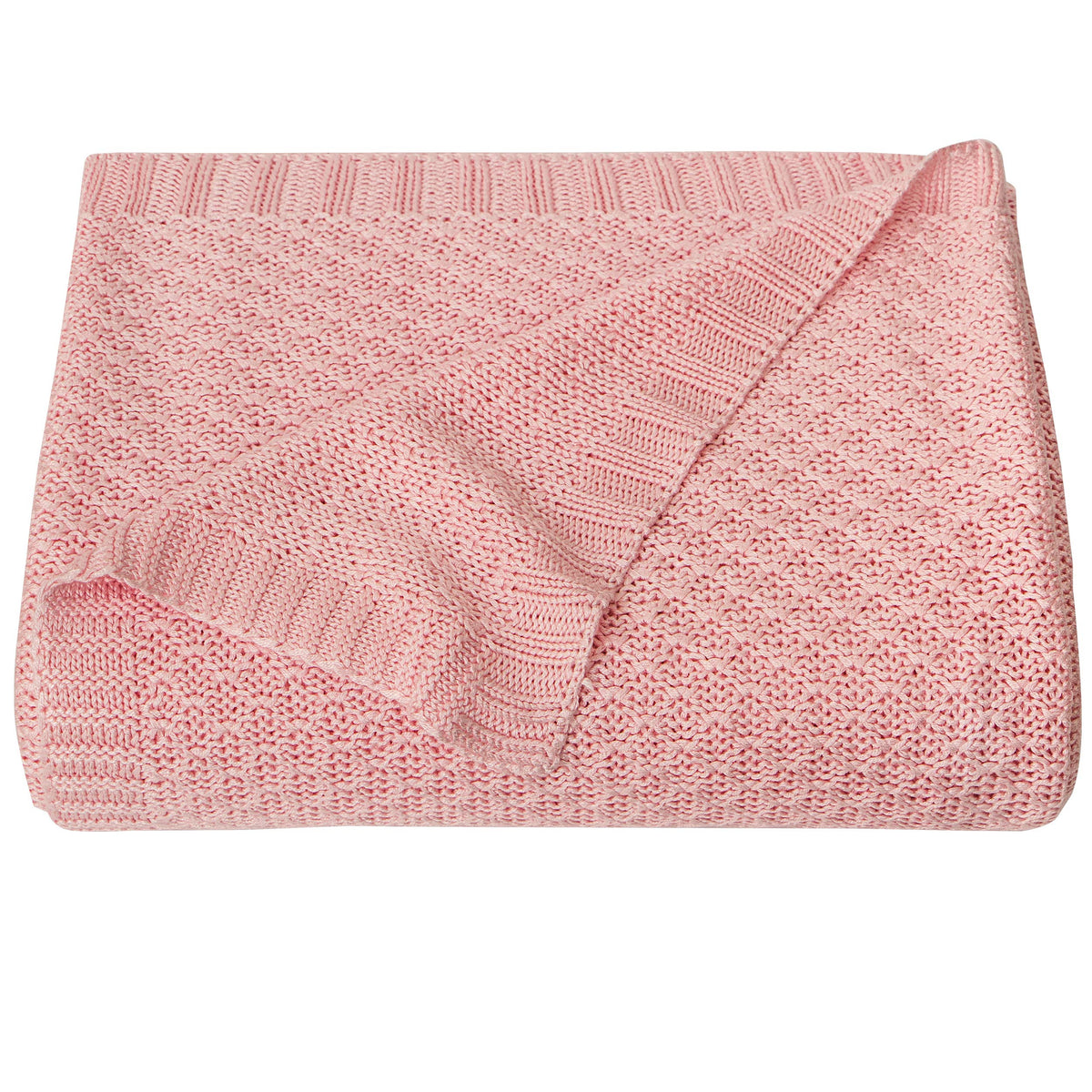 NTBAY cable-knit cooling blanket pink draped in crib for breathable comfort.