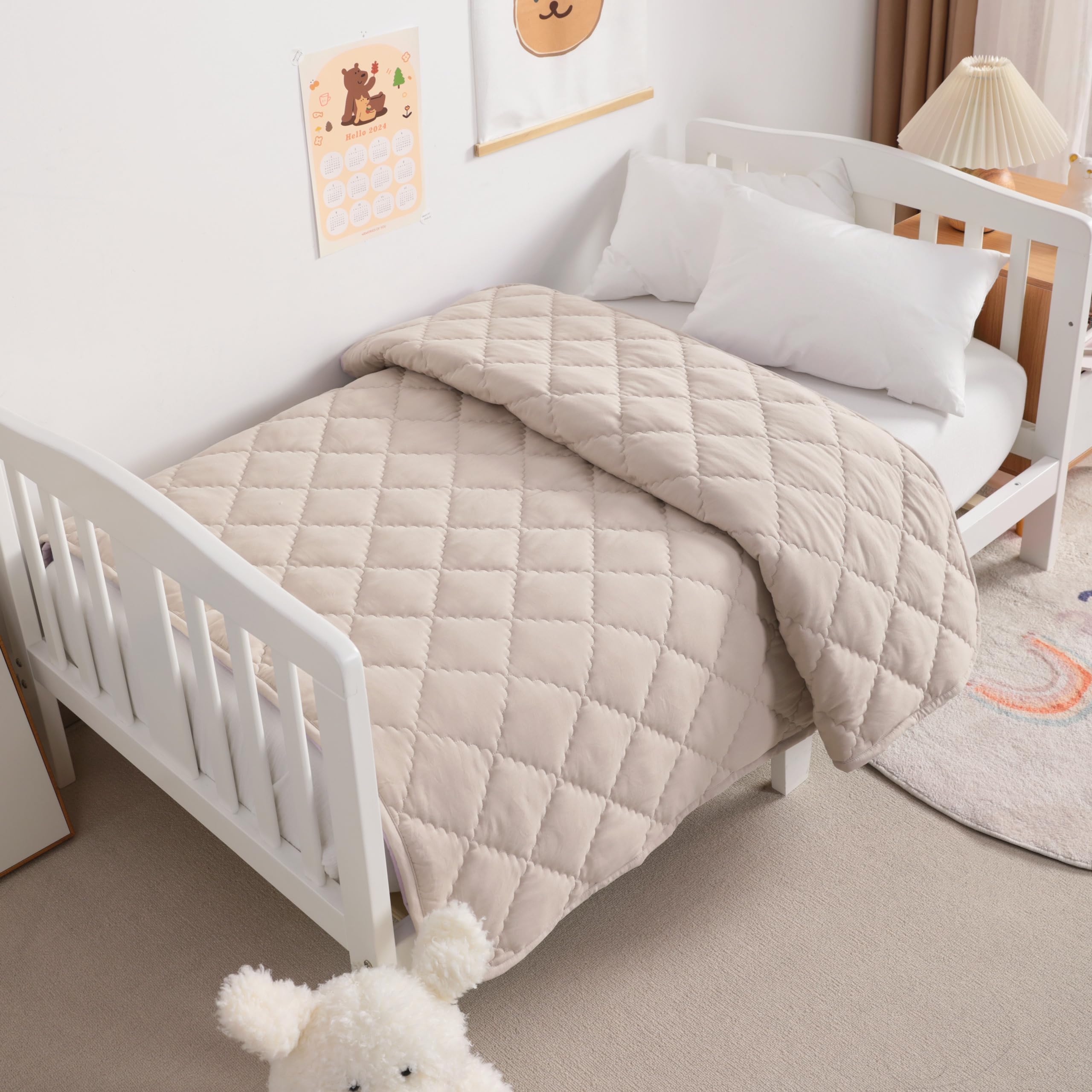 NTBAY taupe comforter demonstrates neutral nursery styling.