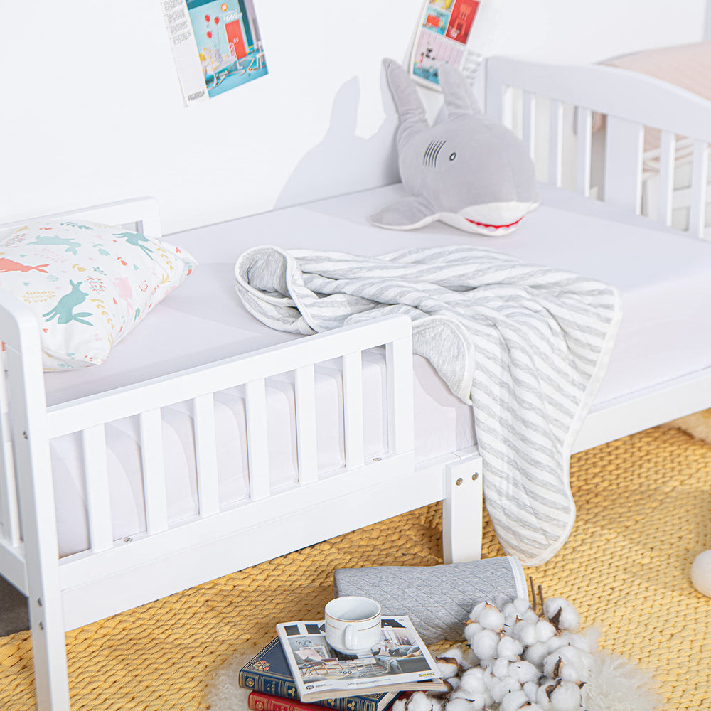 NTBAY fitted crib sheet with full elastic trim for secure fit.