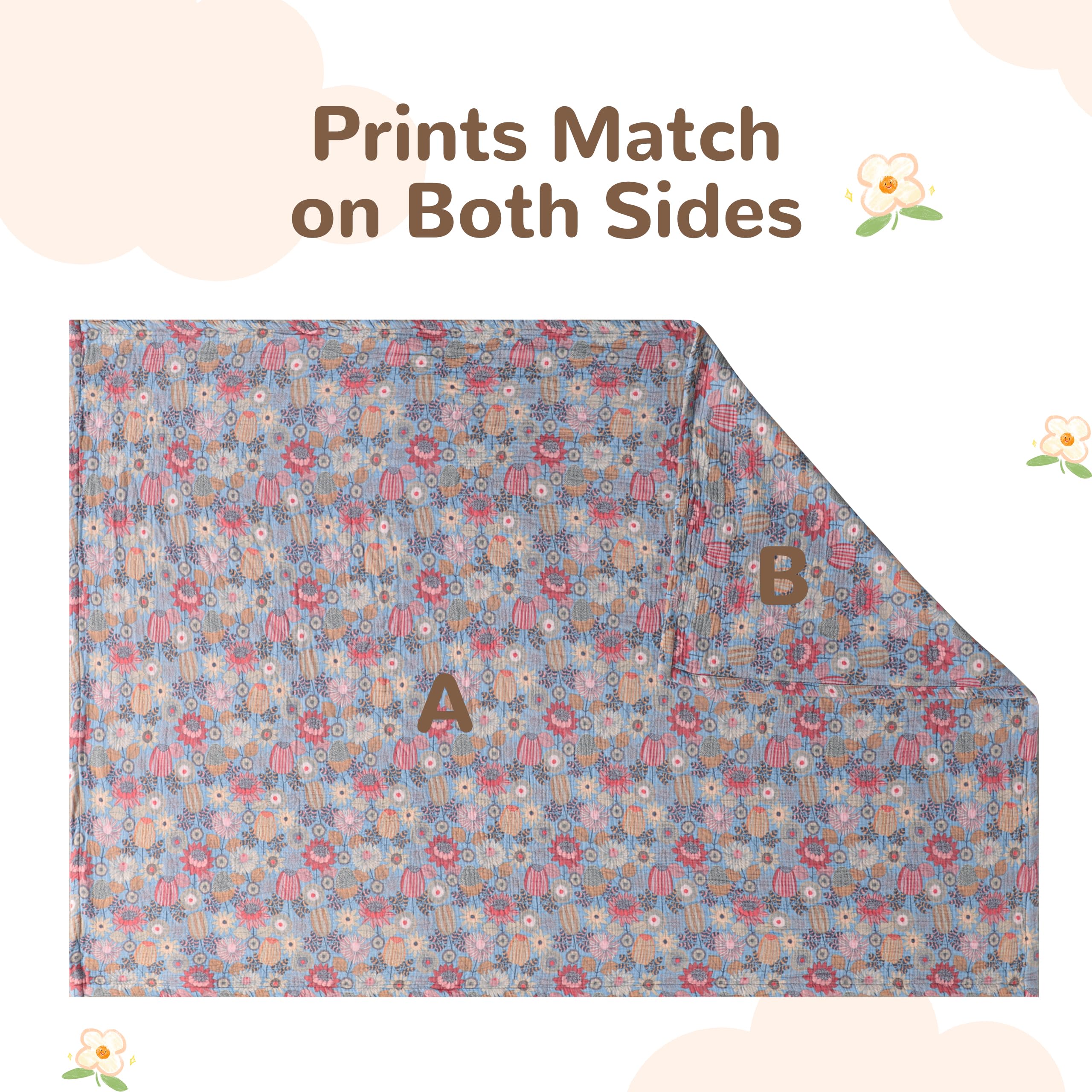 NTBAY dual-pattern muslin blanket with reversible designs.