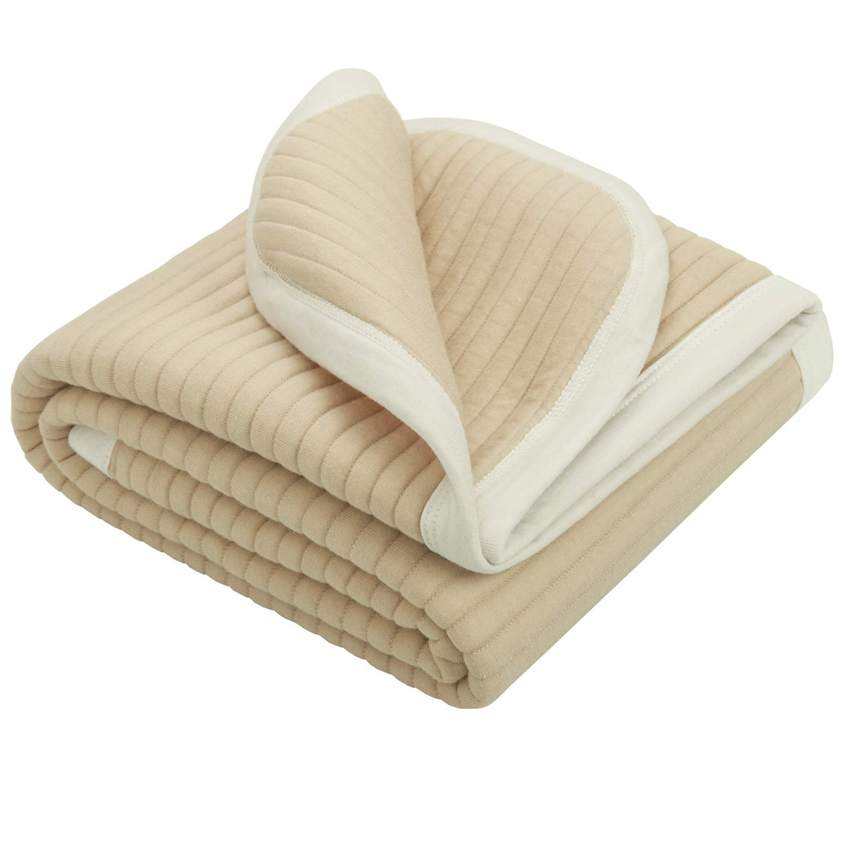 NTBAY jersey cotton quilted toddler blanket camel stripe draped over stroller for warmth