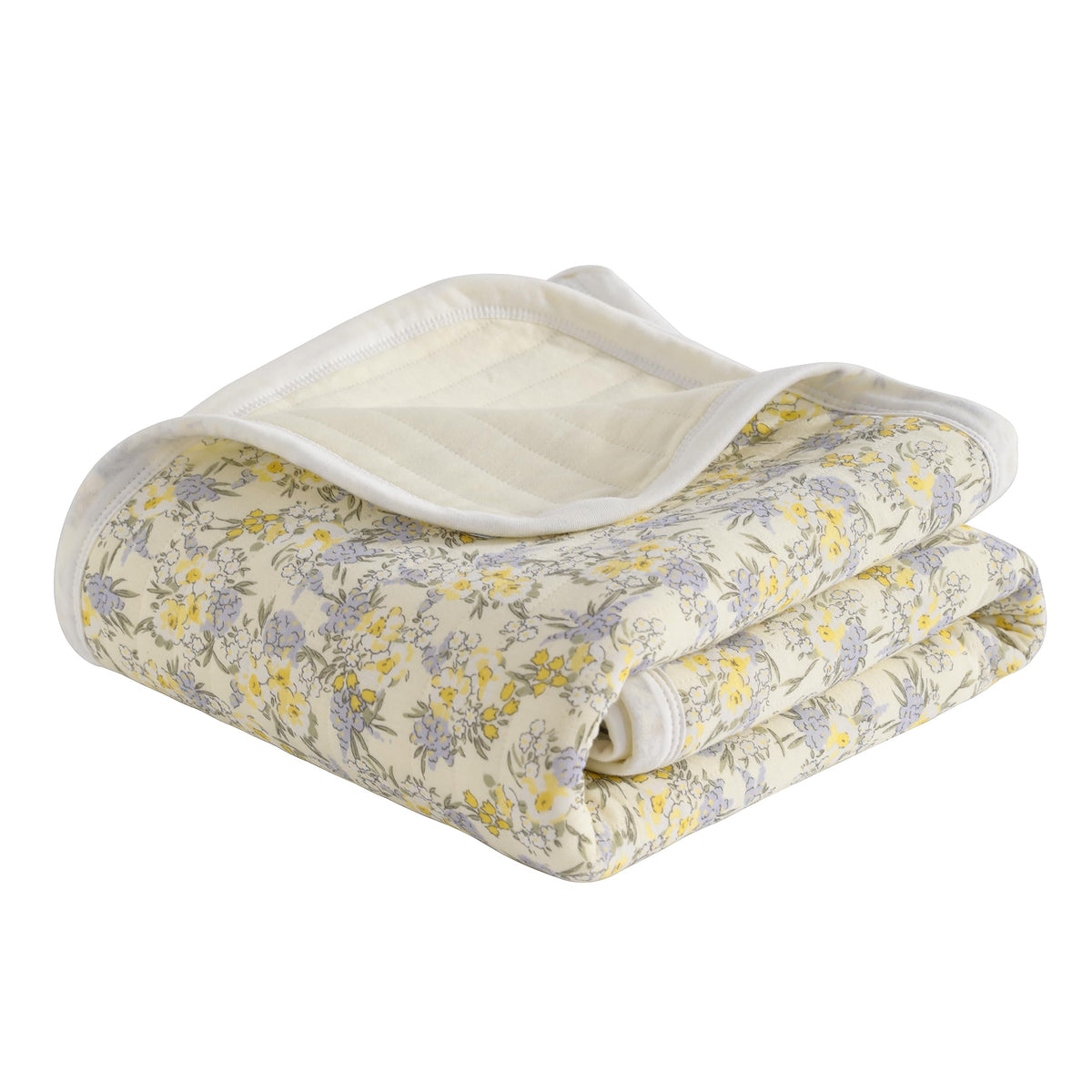 NTBAY jersey cotton quilted toddler blanket in purple floral front provides breathable warmth for babies
