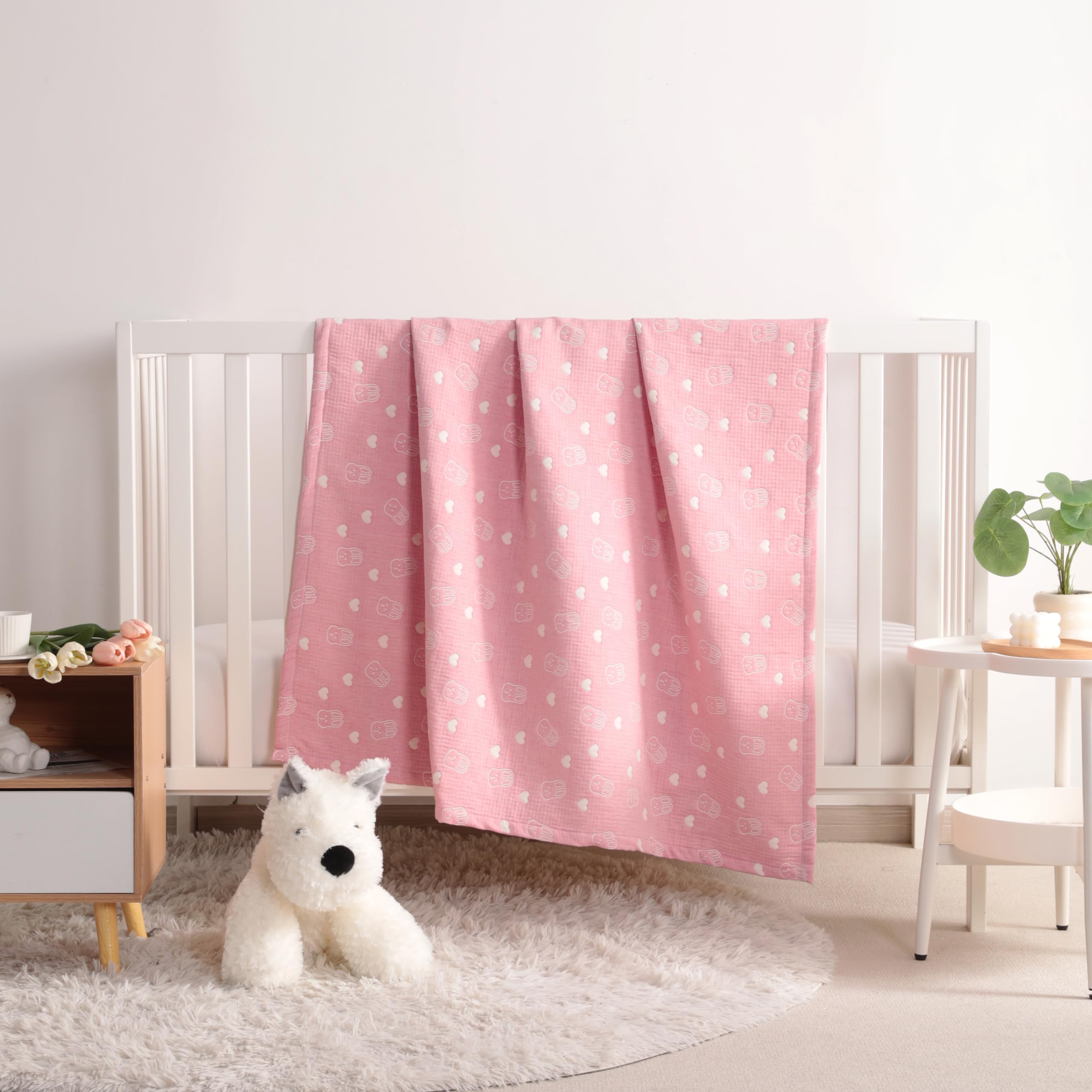 NTBAY pink rabbit muslin blanket back pattern for versatile use