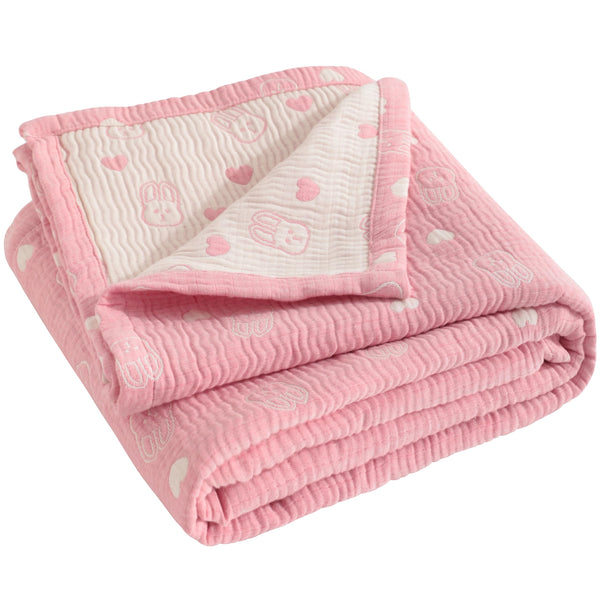 NTBAY pink rabbit muslin blanket front pattern for cozy warmth