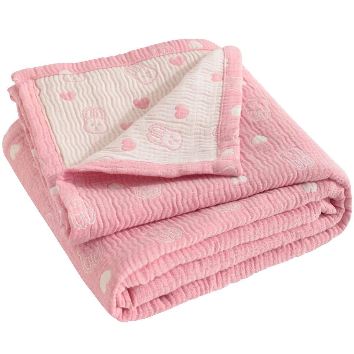 NTBAY pink rabbit muslin blanket front pattern for cozy warmth