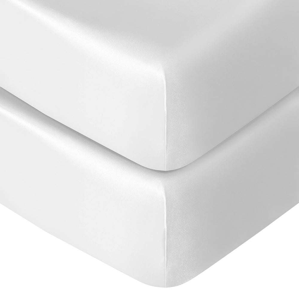 NTBAY silk satin fitted crib sheet packaging showing two-pack value for baby bedding