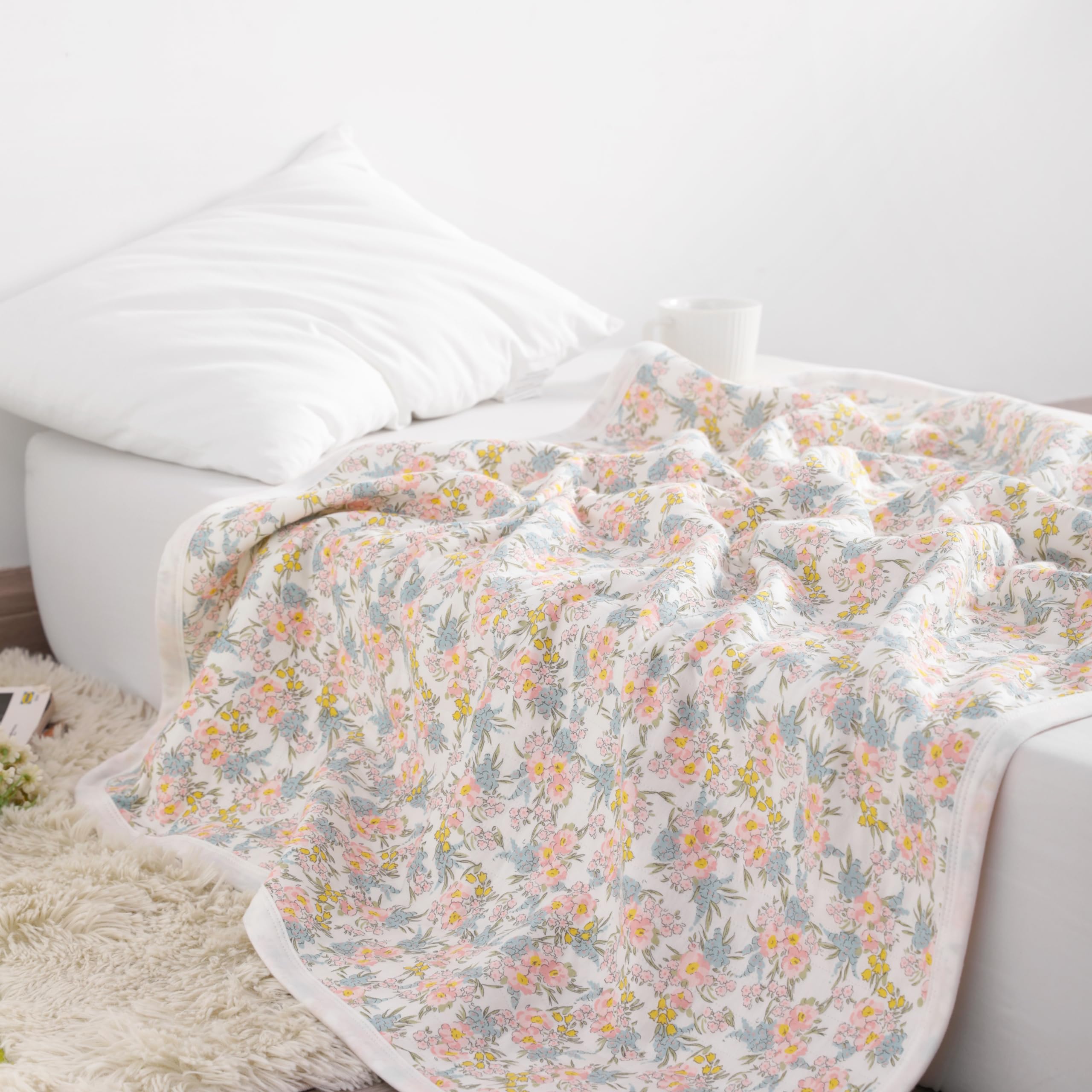 NTBAY Soft baby blanket in jersey cotton pink floral suitable for daily use