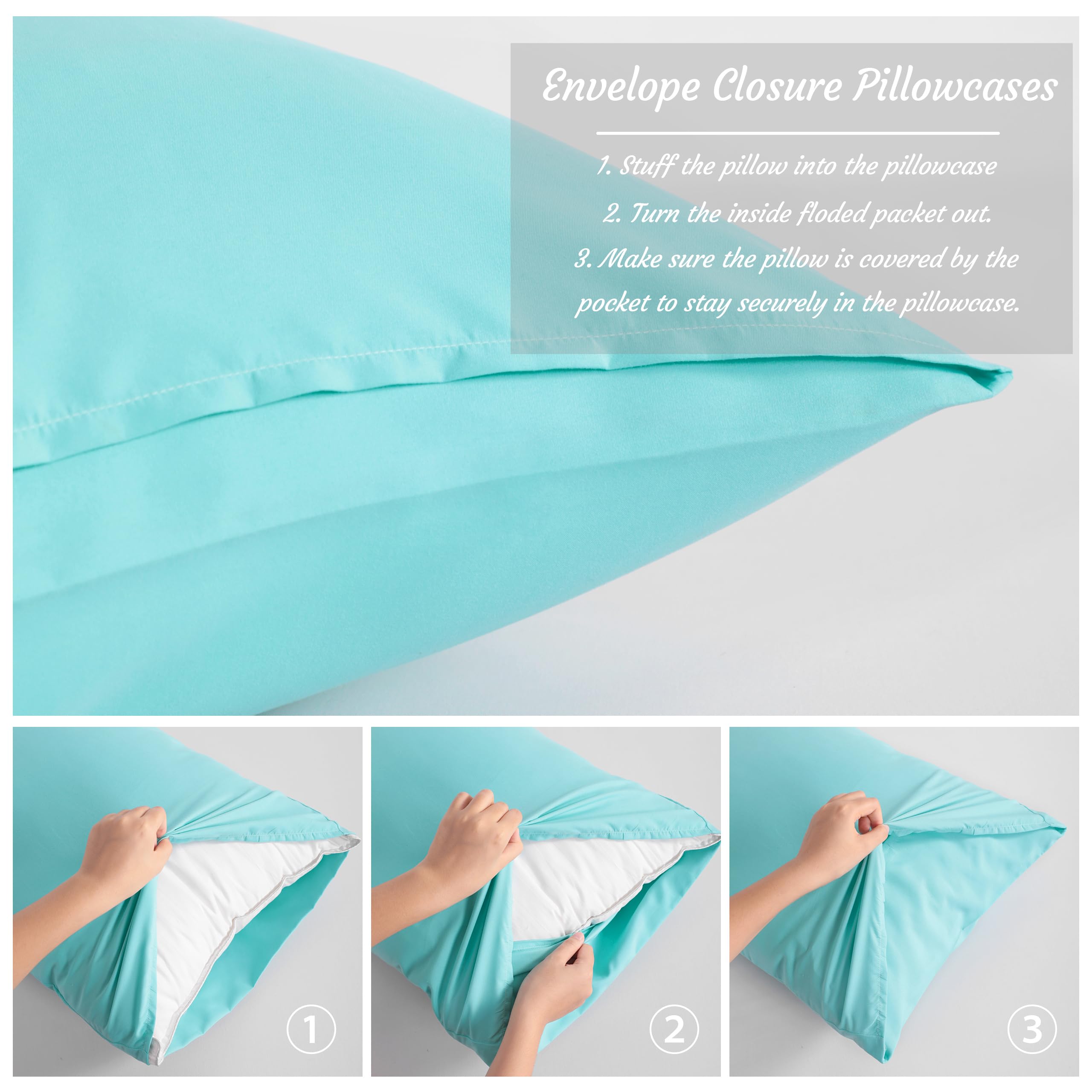 NTBAY toddler pillow case 14x20 aqua envelope-closure feature for secure pillow cover