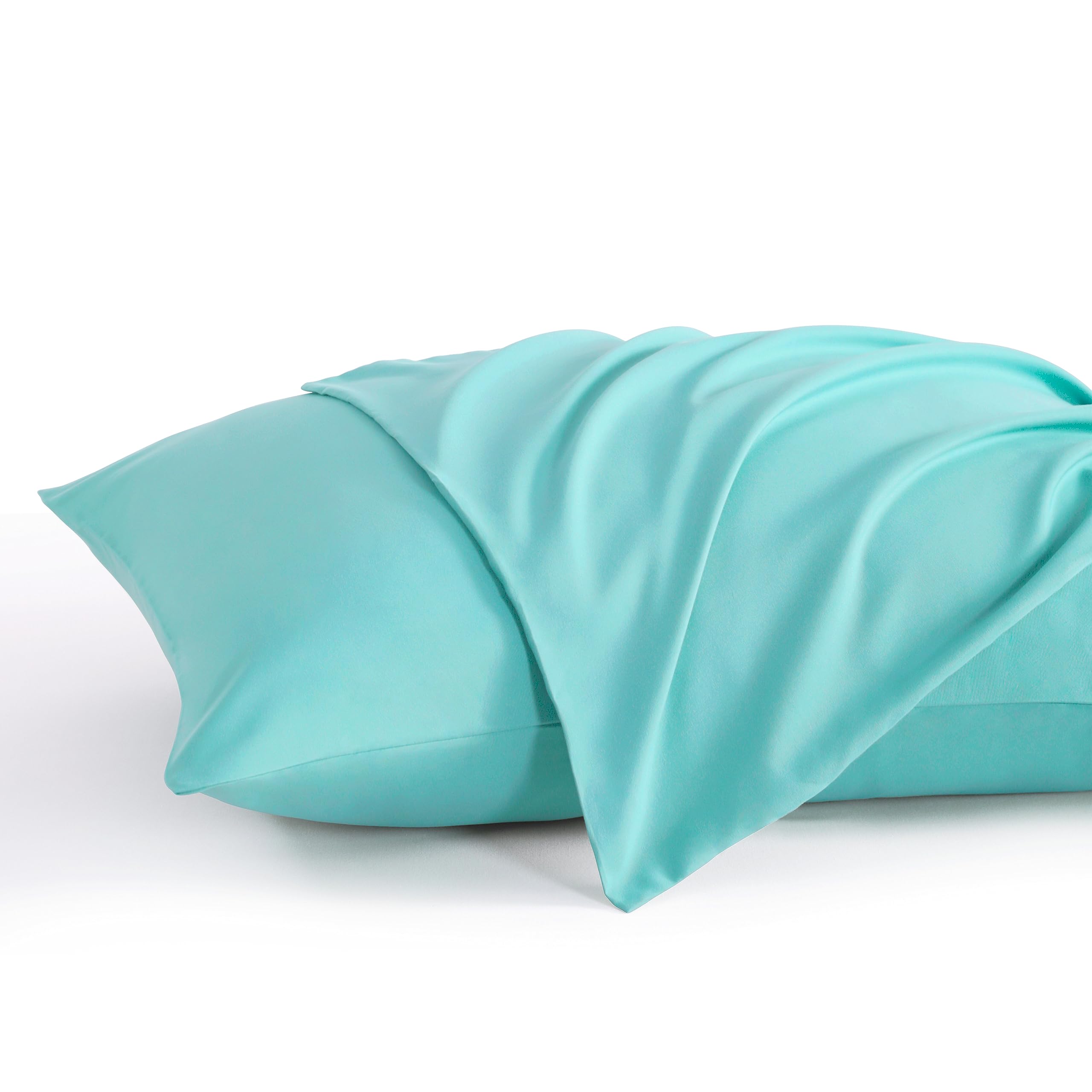 NTBAY toddler pillow case 14x20 aqua flatlay highlighting ultra-soft microfiber for gentle sleep