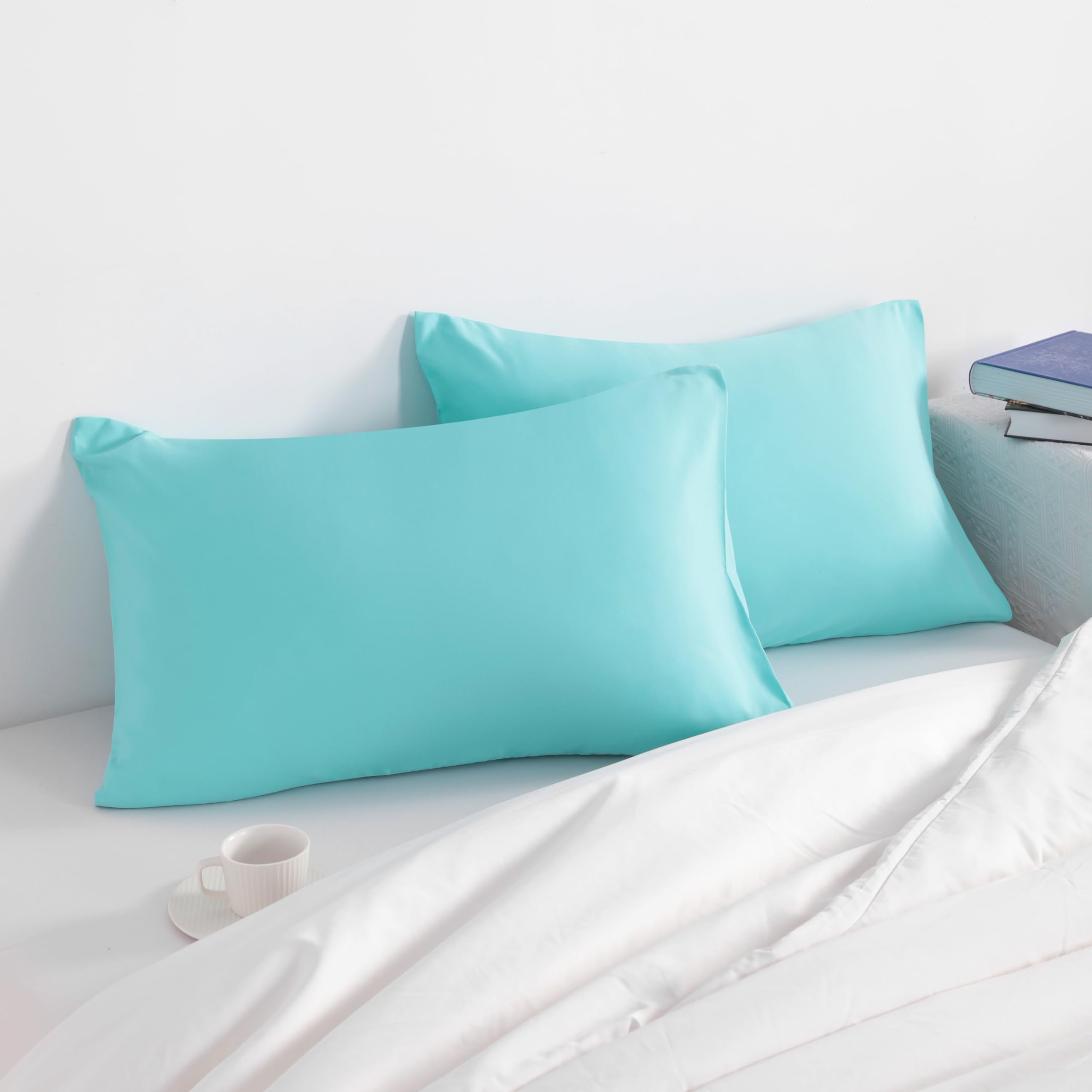 NTBAY toddler pillow case 14x20 aqua packaged display highlighting easy care and value