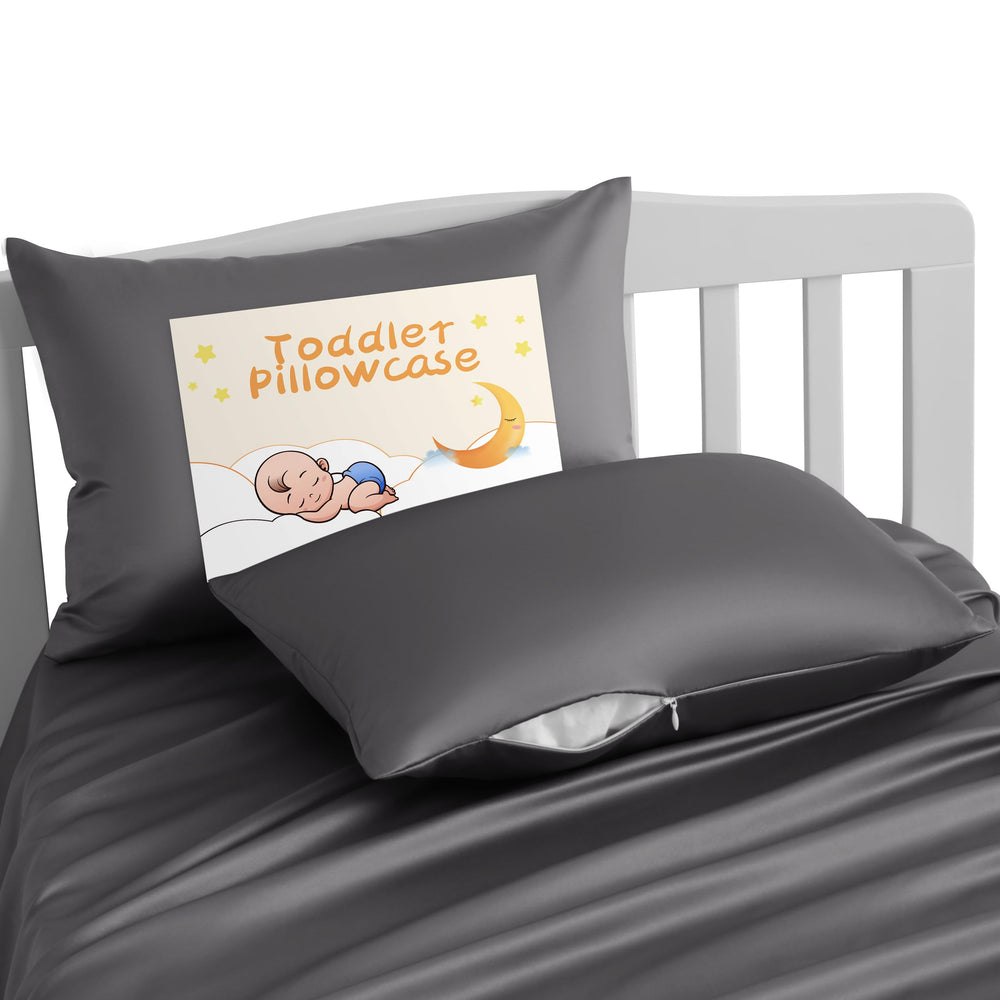 NTBAY zippered silk satin toddler pillowcase 13x18 in dark grey, smooth and comfortable.