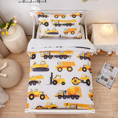 NTBED construction toddler bedding set overview image showing the full set for playful bedtime routines.