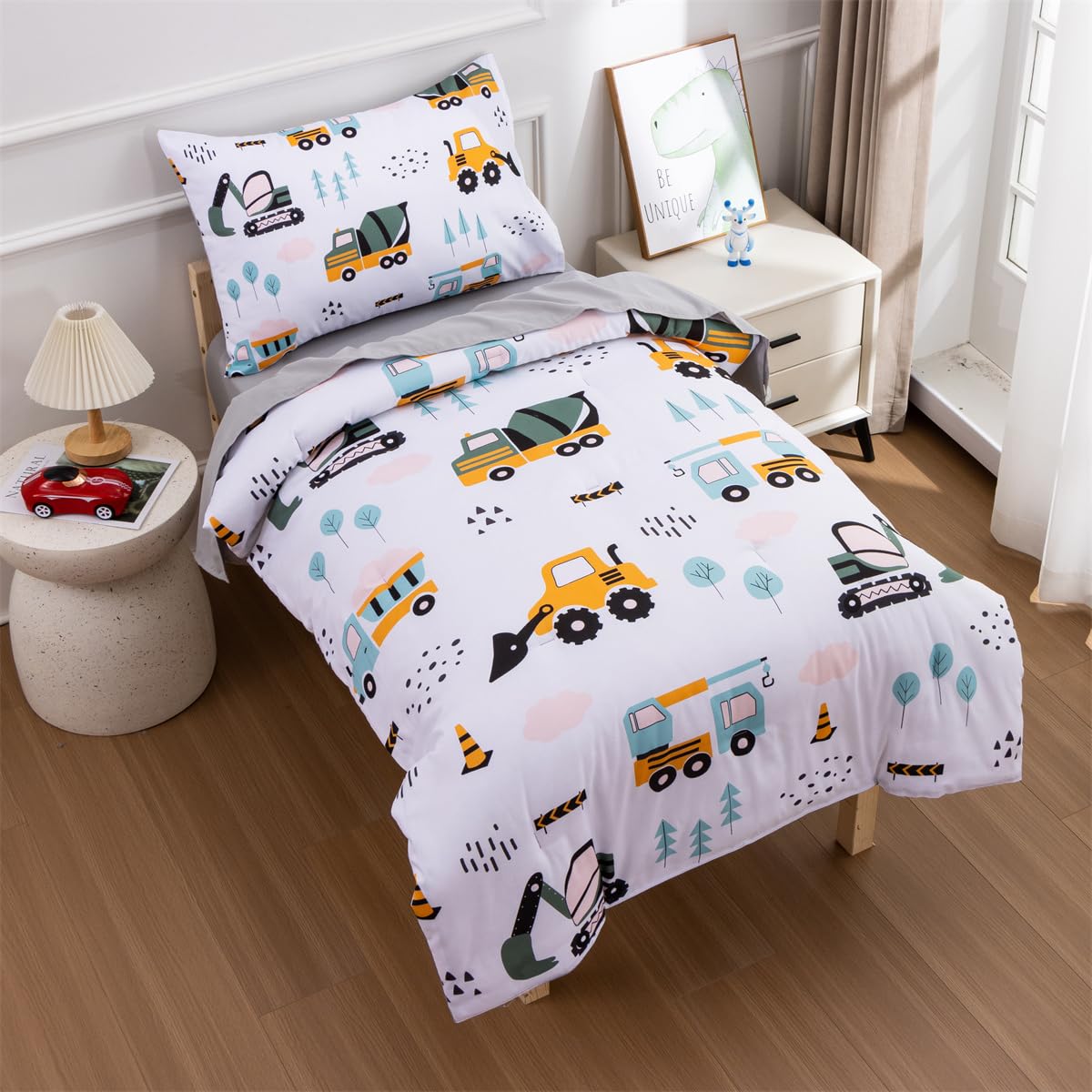 NTBED reversible pillowcase with vehicles print, soft and easy-care for kids.
