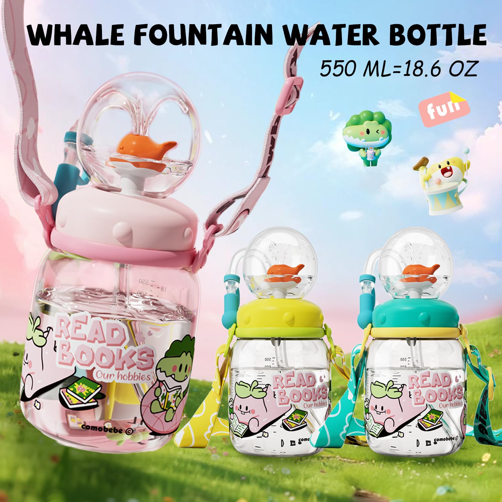 NTFWG Whale Fountain Tumbler with spill-proof lid for mess-free lunches.