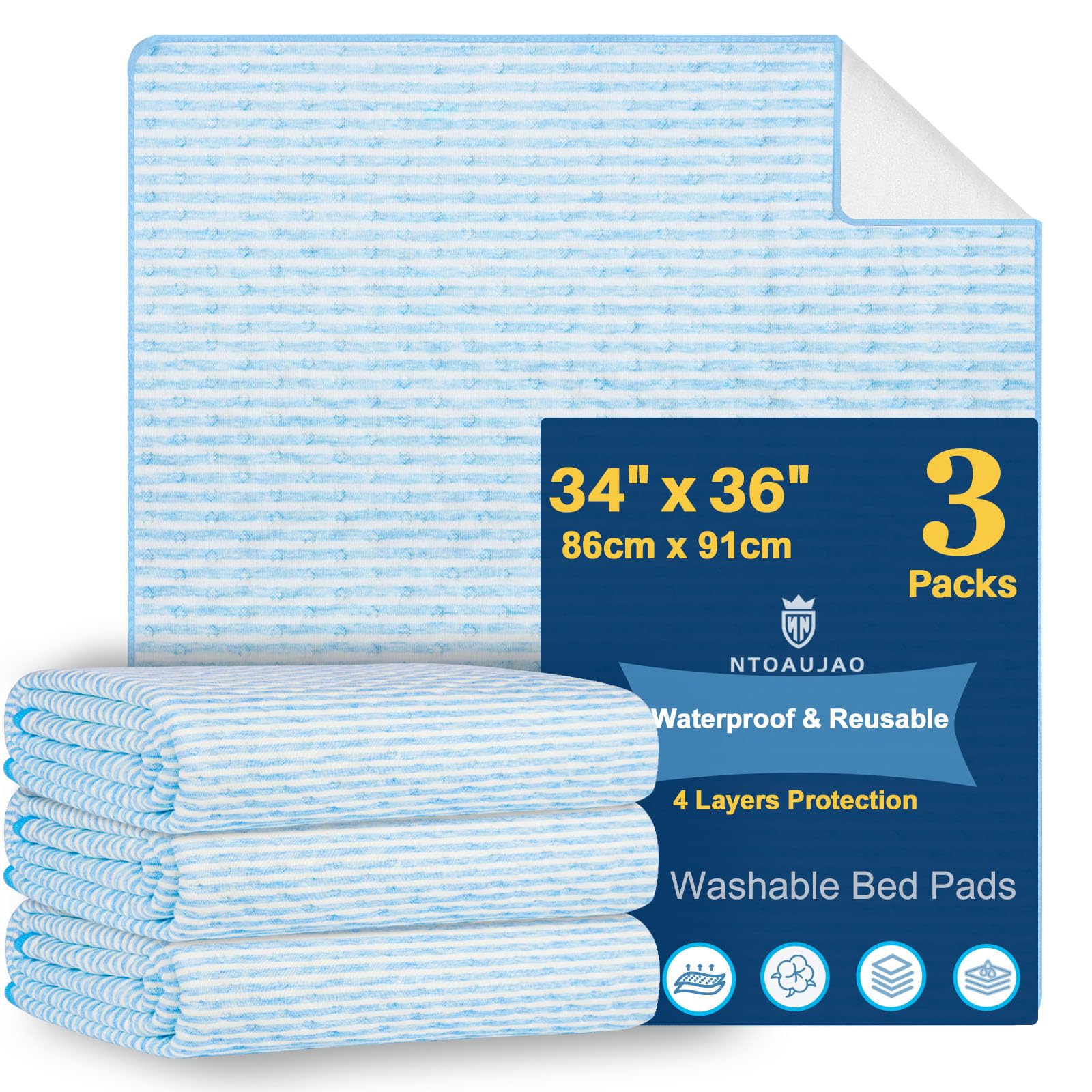 Ntoaujao bed pad 3-pack on a bed showing waterproof protection