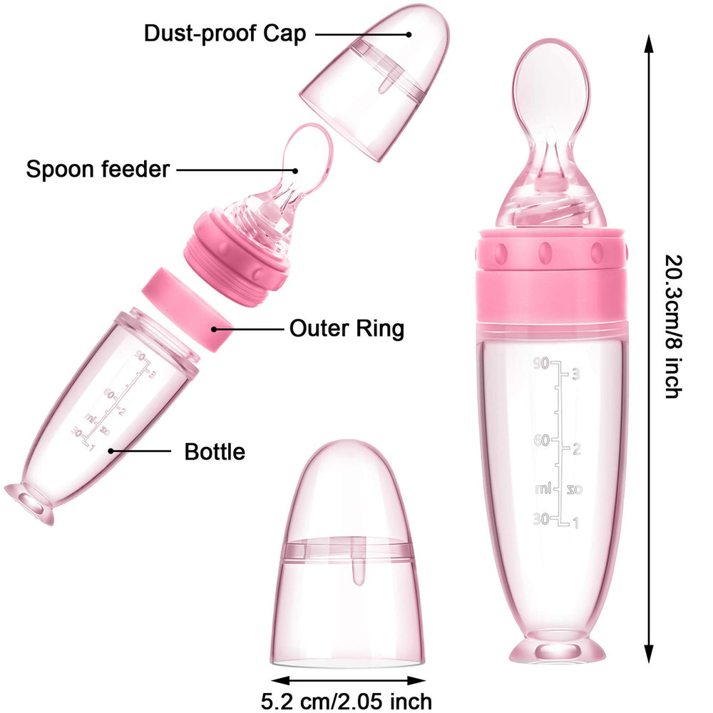 Nuanchu baby feeding spoon dispensing feature for mess-free purees.