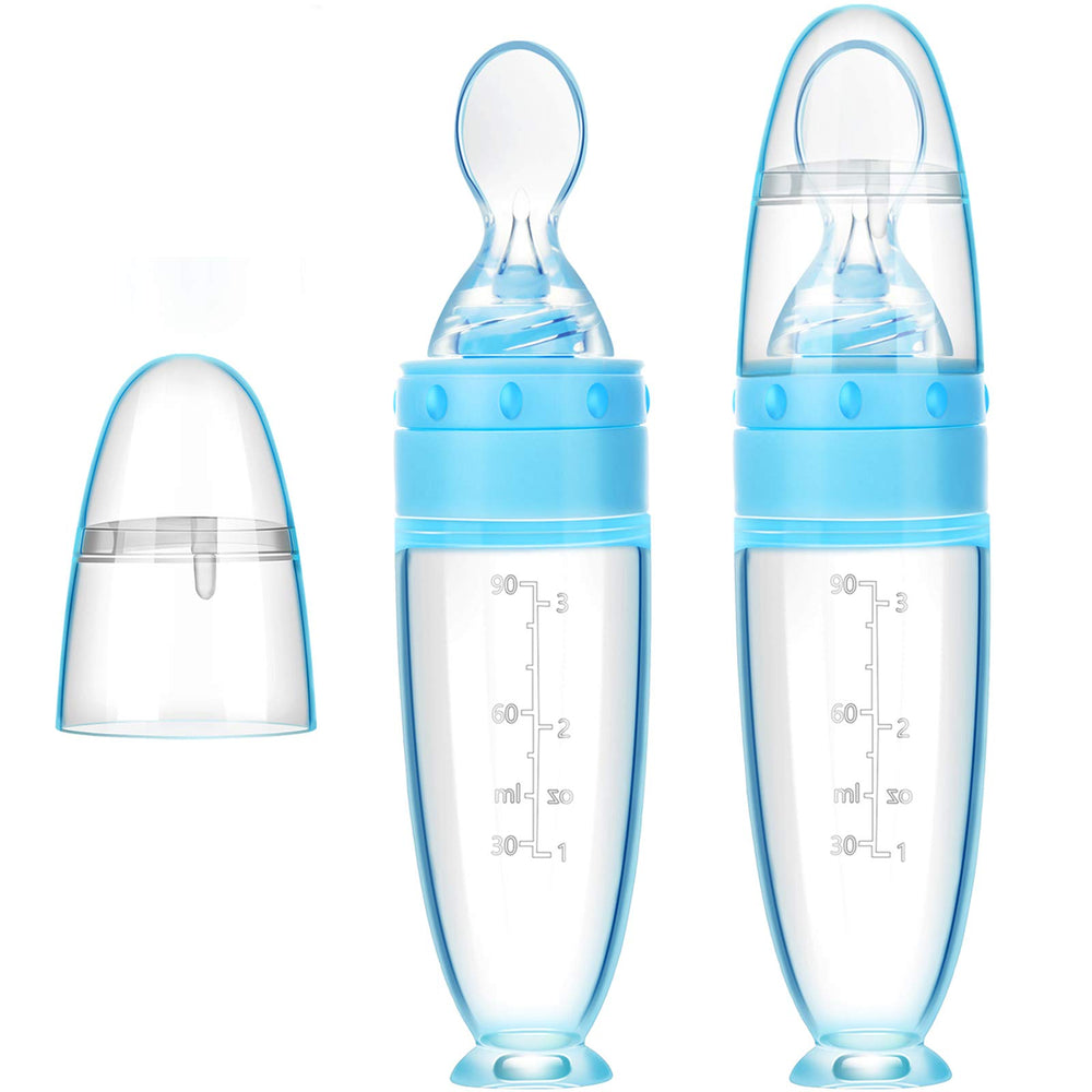 Nuanchu baby spoons blue front view showing safe feeding design for infants