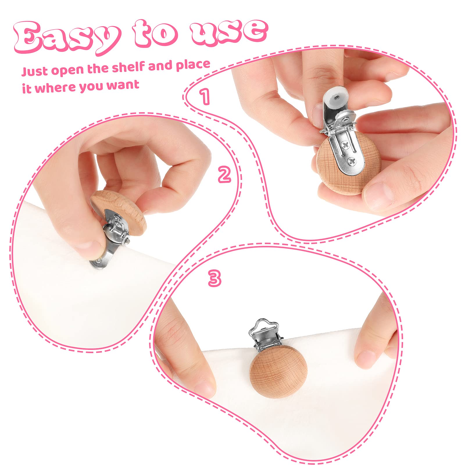 Nuanchu beech wood pacifier clips connected to a teether ready to use