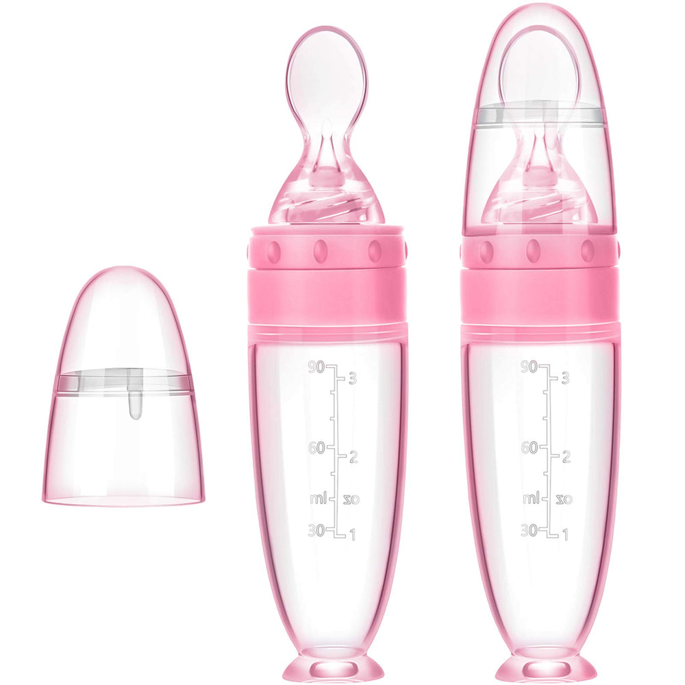 Nuanchu silicone baby spoon with standing base, stable feeding option for infants.