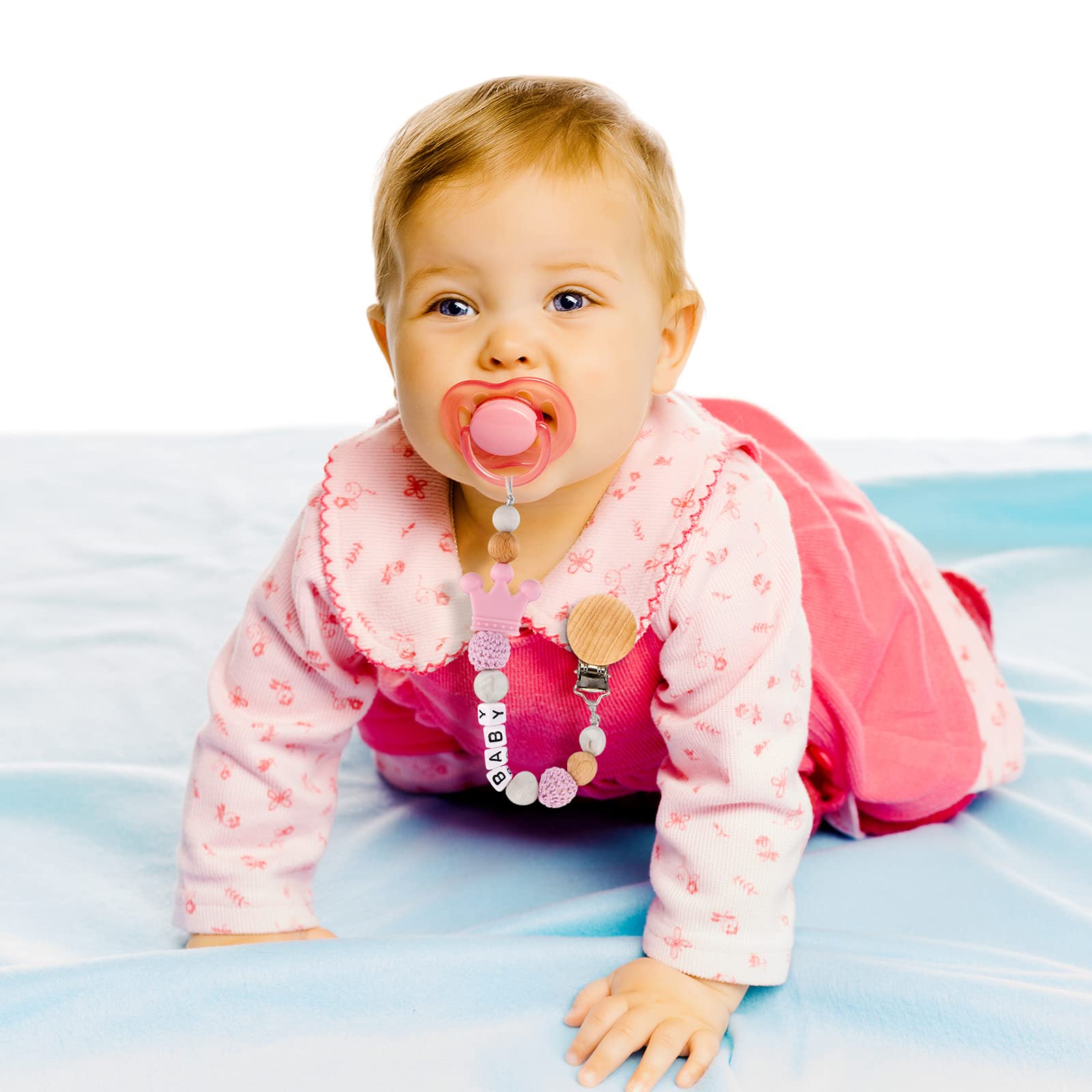 Nuanchu wooden design pacifier clips offer a cute unisex look