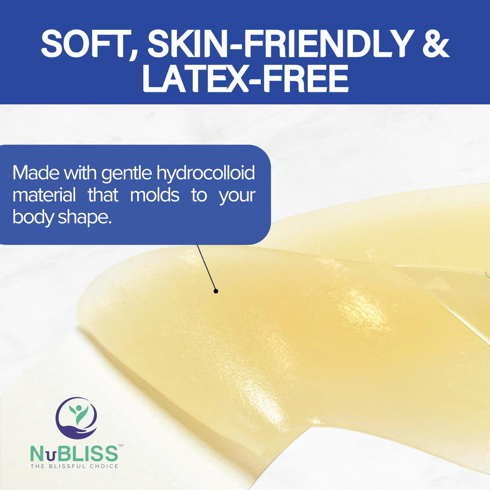 NuBliss hypoallergenic-skin-friendly material highlights breathable, irritation-free adhesion.