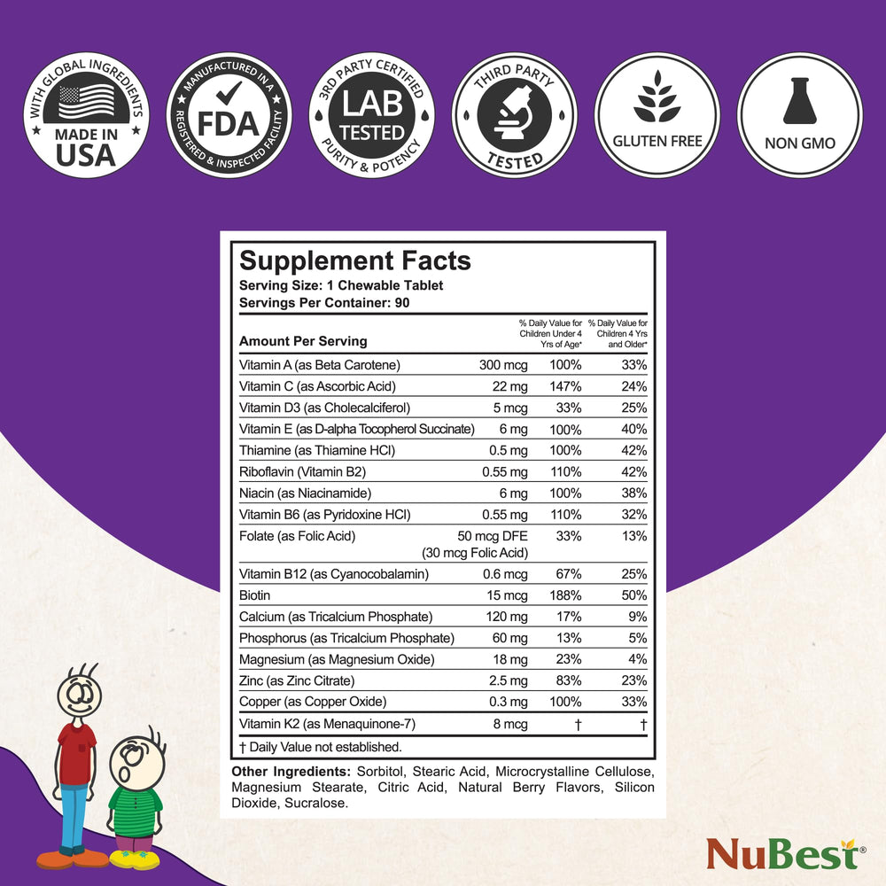 NuBest Tall Kids bottle and packaging underscore quality and US manufacturing