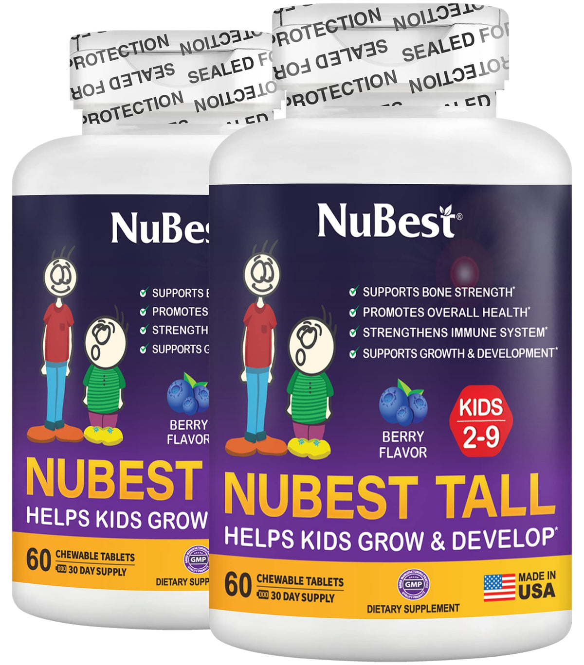NuBest Tall Kids berry chewables with animal shapes for daily nutrition.